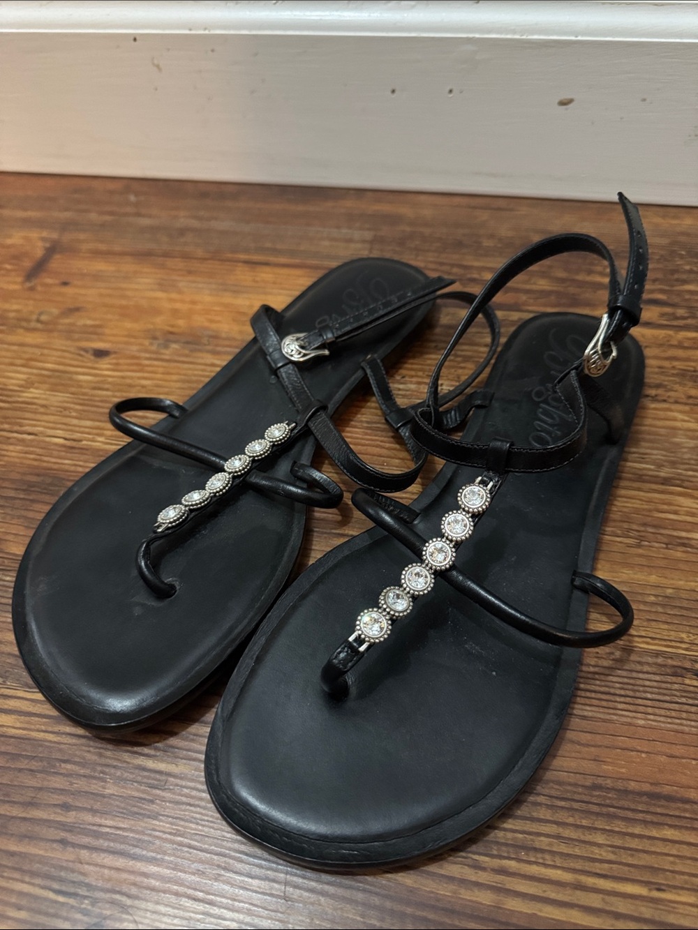 Brighton Black Rhinestone T-Strap Sandals